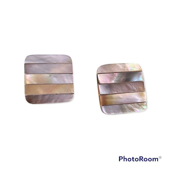 Vintage Square Abalone Shell Earrings With Sterling Silver Posts - Picture 1 of 4